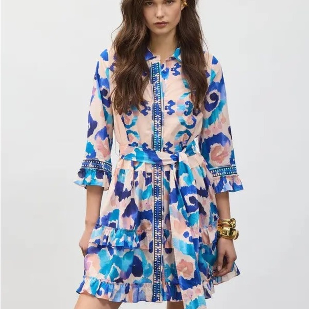 NWT Figue Dress : Vibrant Blue and Pink Floral Mini Dress